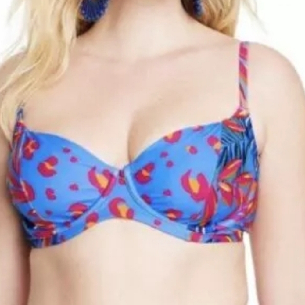 Women's Tabitha Brown Underwire Bikini Top Tropical Print Blue Pink Size M NWT